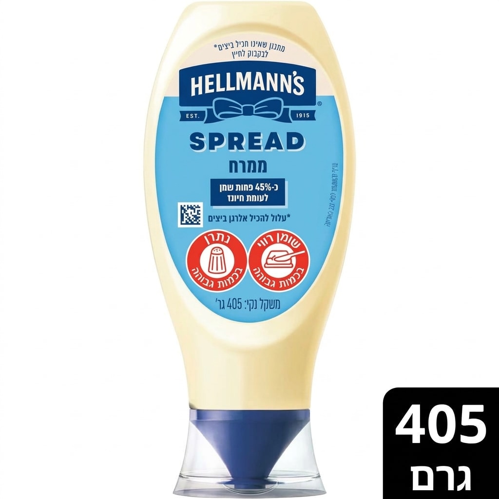 ממרח הלמנ'ס מופחת שומן בבקבוק לחיץ 405 גרם